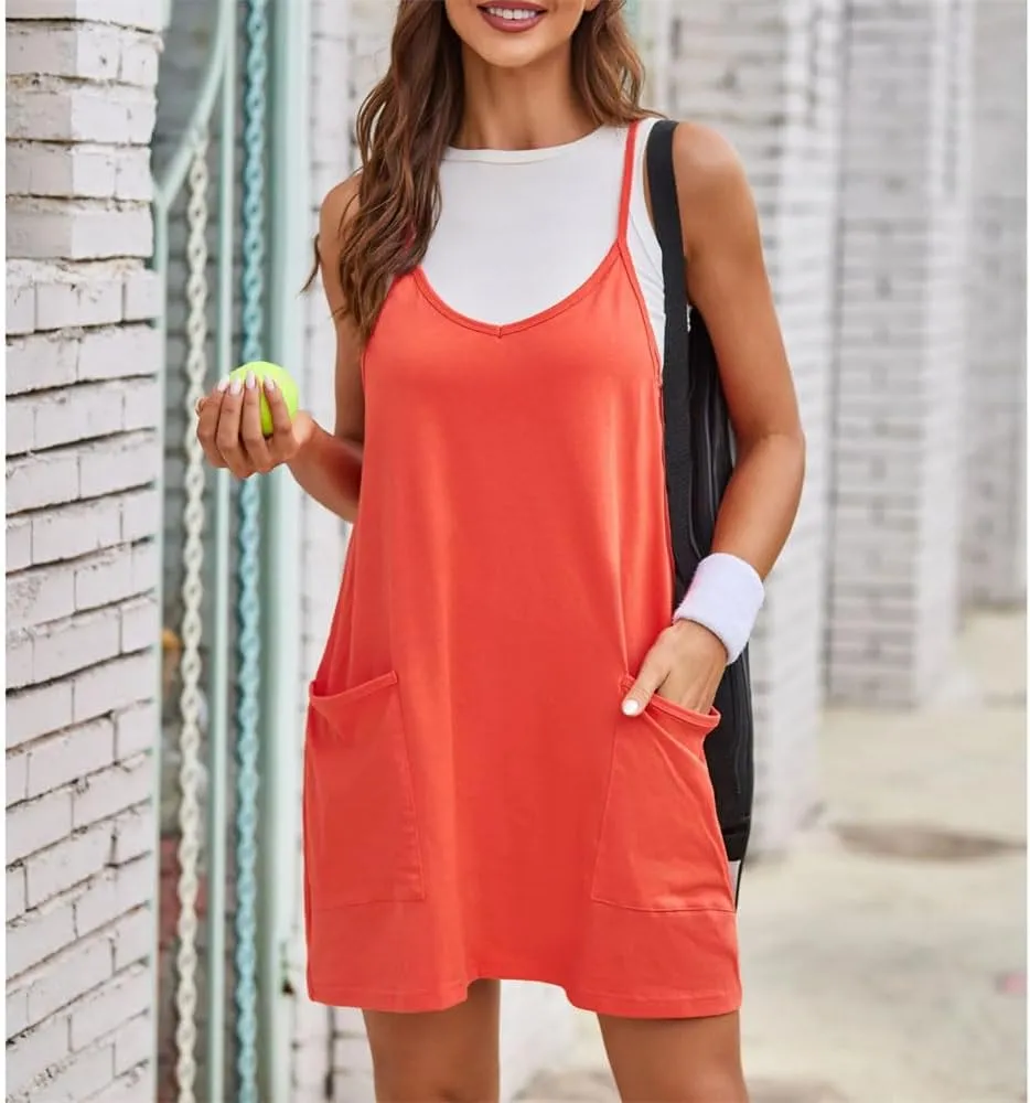 Women Summer Sleeveless Slip Dress Casual Solid Color Camisole Vest Tennis Athletic Dress