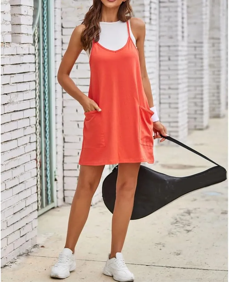 Women Summer Sleeveless Slip Dress Casual Solid Color Camisole Vest Tennis Athletic Dress