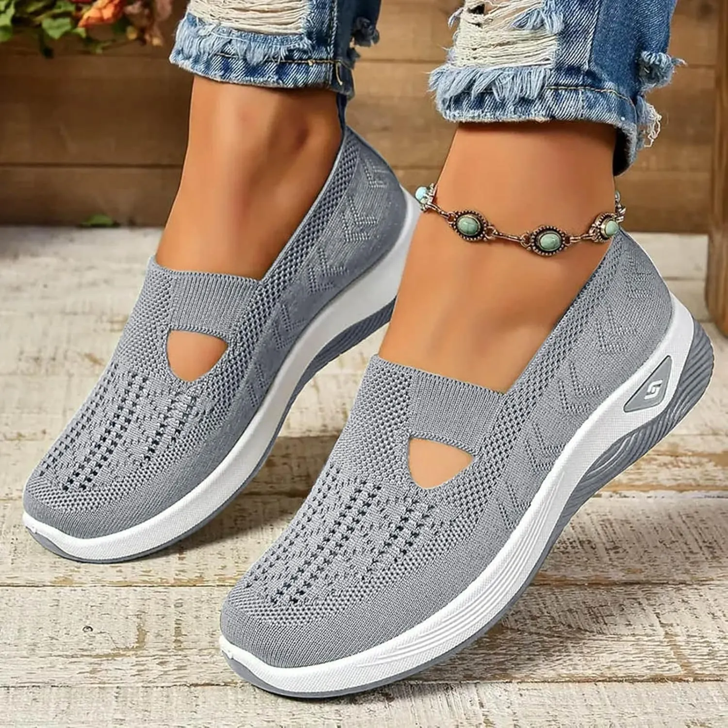 Women Walking Shoes Orthopedic Sock Sneakers Slip-On Woven Breathable Mesh Nursing Work Mesh Air Cushion Athletic Shoes