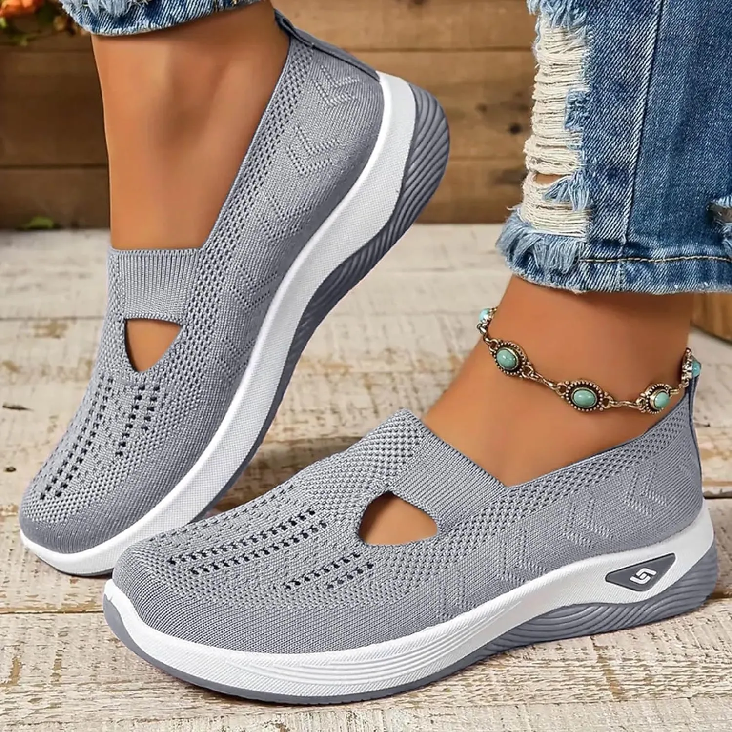 Women Walking Shoes Orthopedic Sock Sneakers Slip-On Woven Breathable Mesh Nursing Work Mesh Air Cushion Athletic Shoes