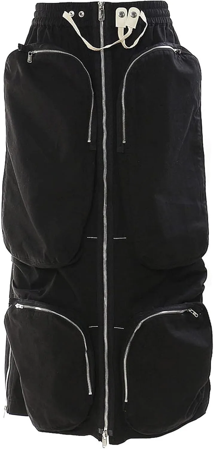 Women Work Zipper Tooling Skirt Cotton High Waisted Cargo Long Skirts Stretchy Drawstring Skirt with Pockets