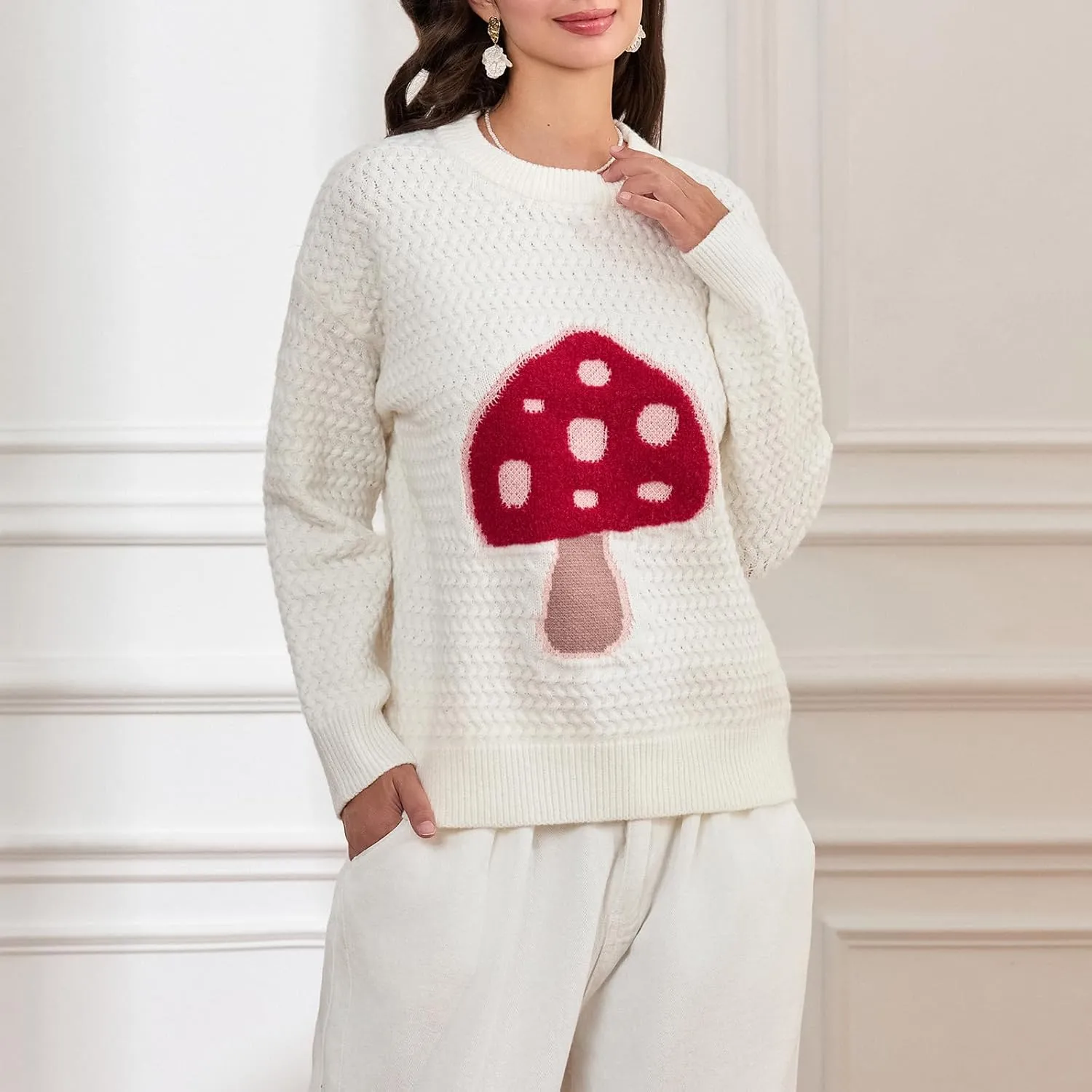 Women Y2k Graphic Oversized Sweaters Long Sleeve Crewneck Cute Knit Pullover Crochet Knit Loose Jumper Top