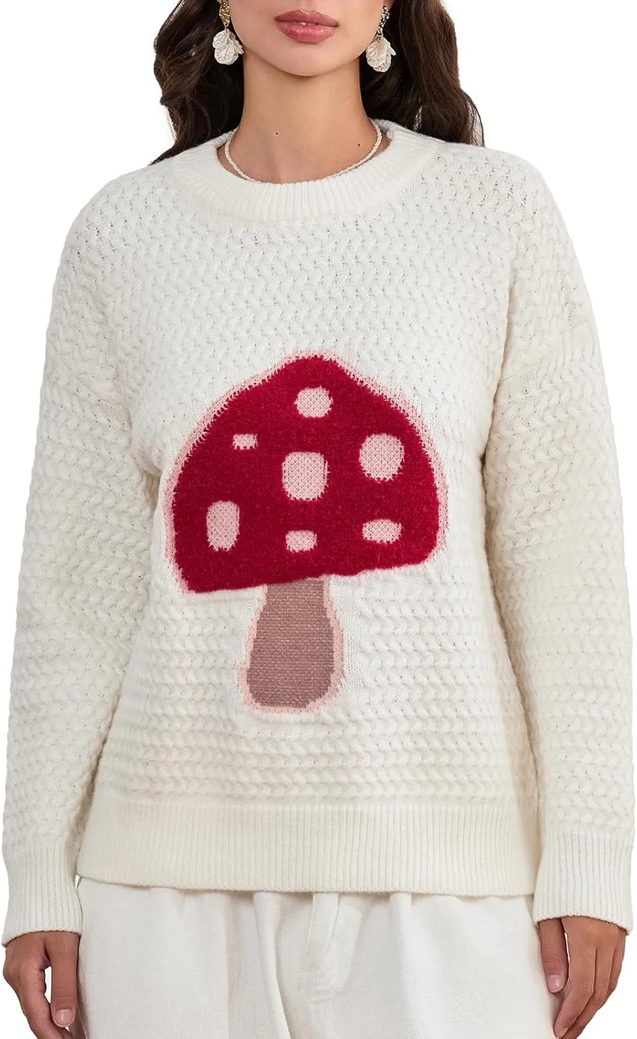 Women Y2k Graphic Oversized Sweaters Long Sleeve Crewneck Cute Knit Pullover Crochet Knit Loose Jumper Top