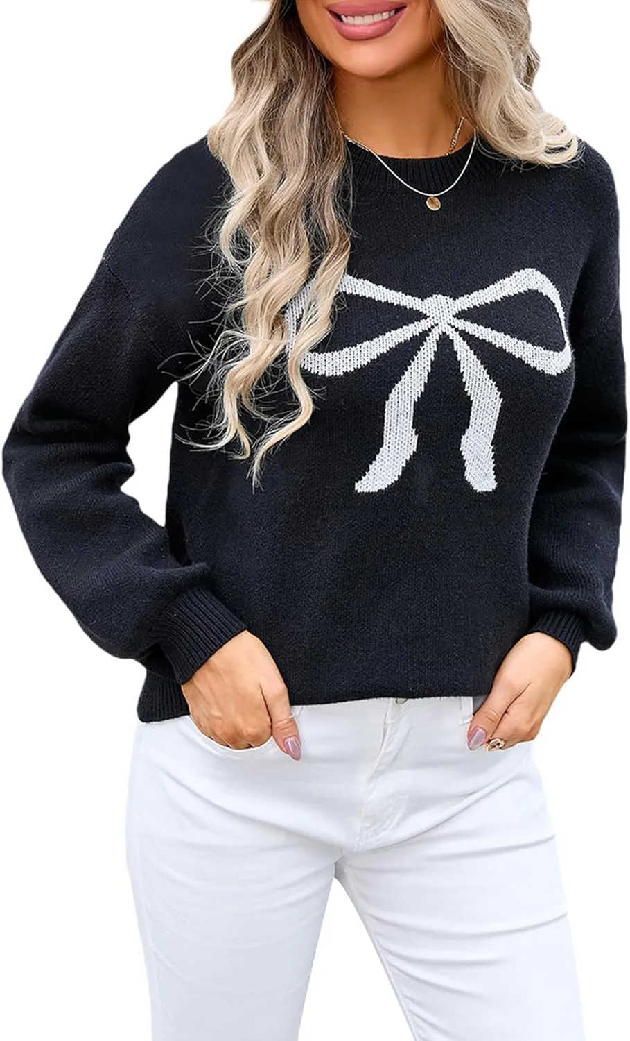 Women Y2k Graphic Oversized Sweaters Long Sleeve Crewneck Cute Knit Pullover Crochet Knit Loose Jumper Top