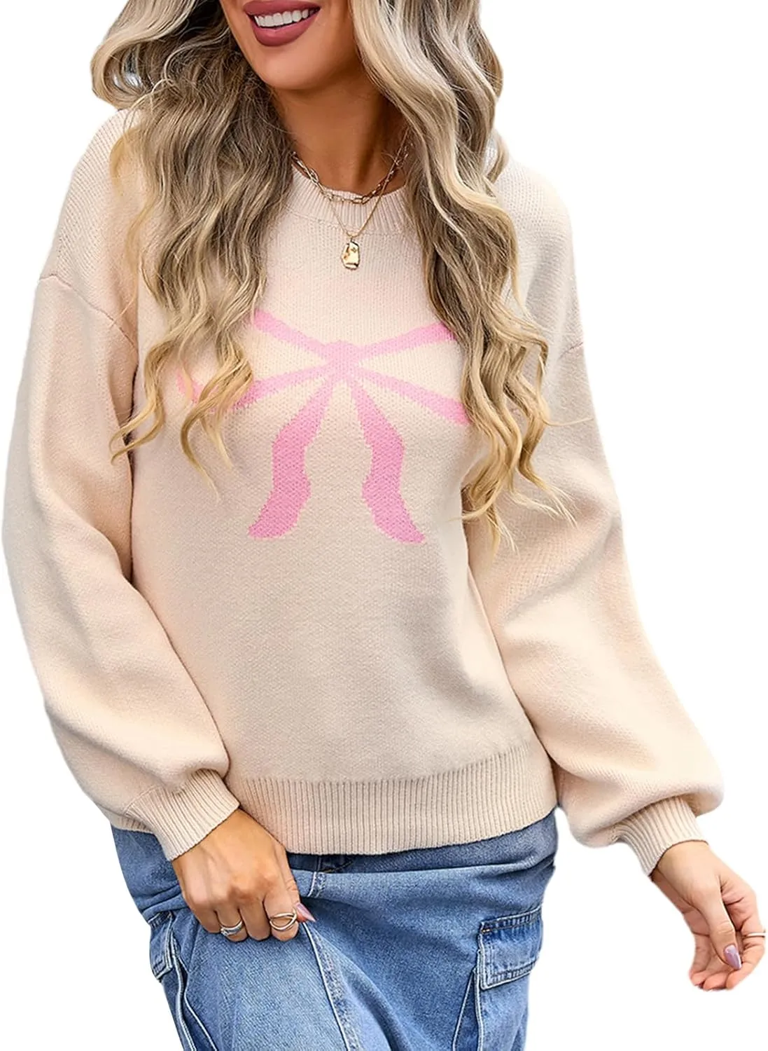 Women Y2k Graphic Oversized Sweaters Long Sleeve Crewneck Cute Knit Pullover Crochet Knit Loose Jumper Top