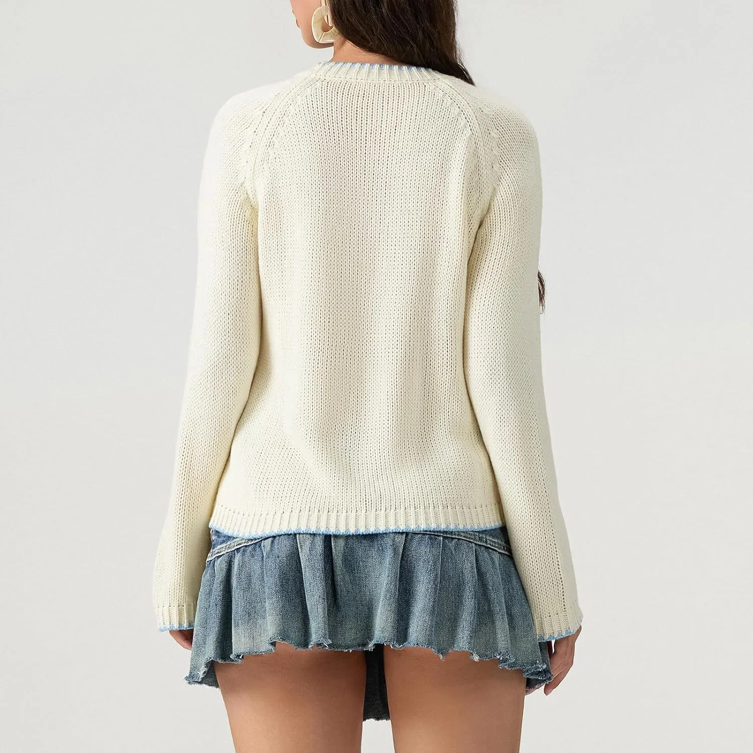 Women Y2k Graphic Oversized Sweaters Long Sleeve Crewneck Cute Knit Pullover Crochet Knit Loose Jumper Top