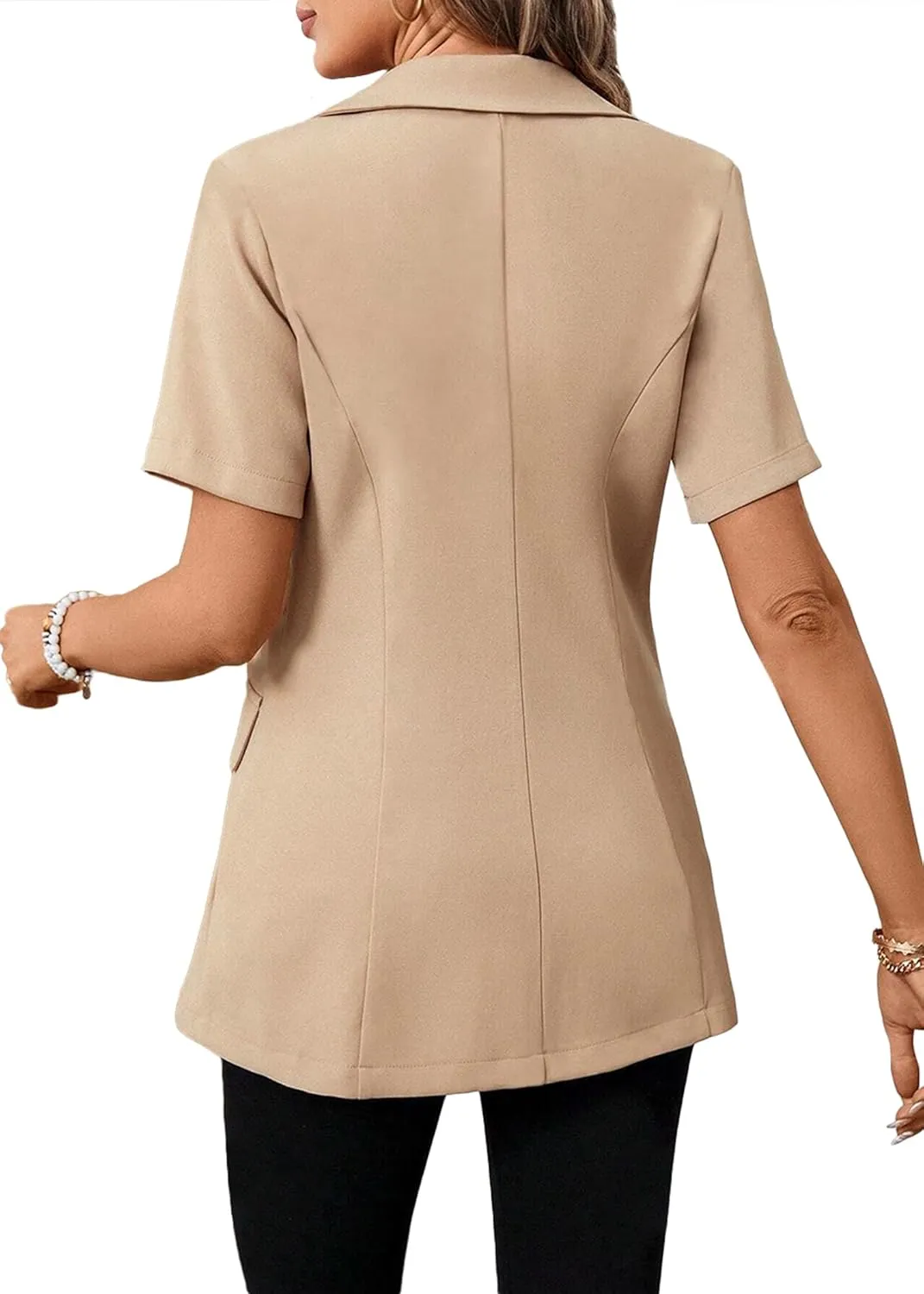 Women's 2025 Summer Short Sleeve Blazer Jacket Lightweight Fully-Lined Business Casual Fashion Suit with Pockets
