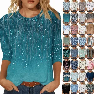Women's 3/4 Length Sleeve Tops Casual Round Neck Tunic Shirts Spring Summer Basic Tees Loose Fit Business Work Blouse
