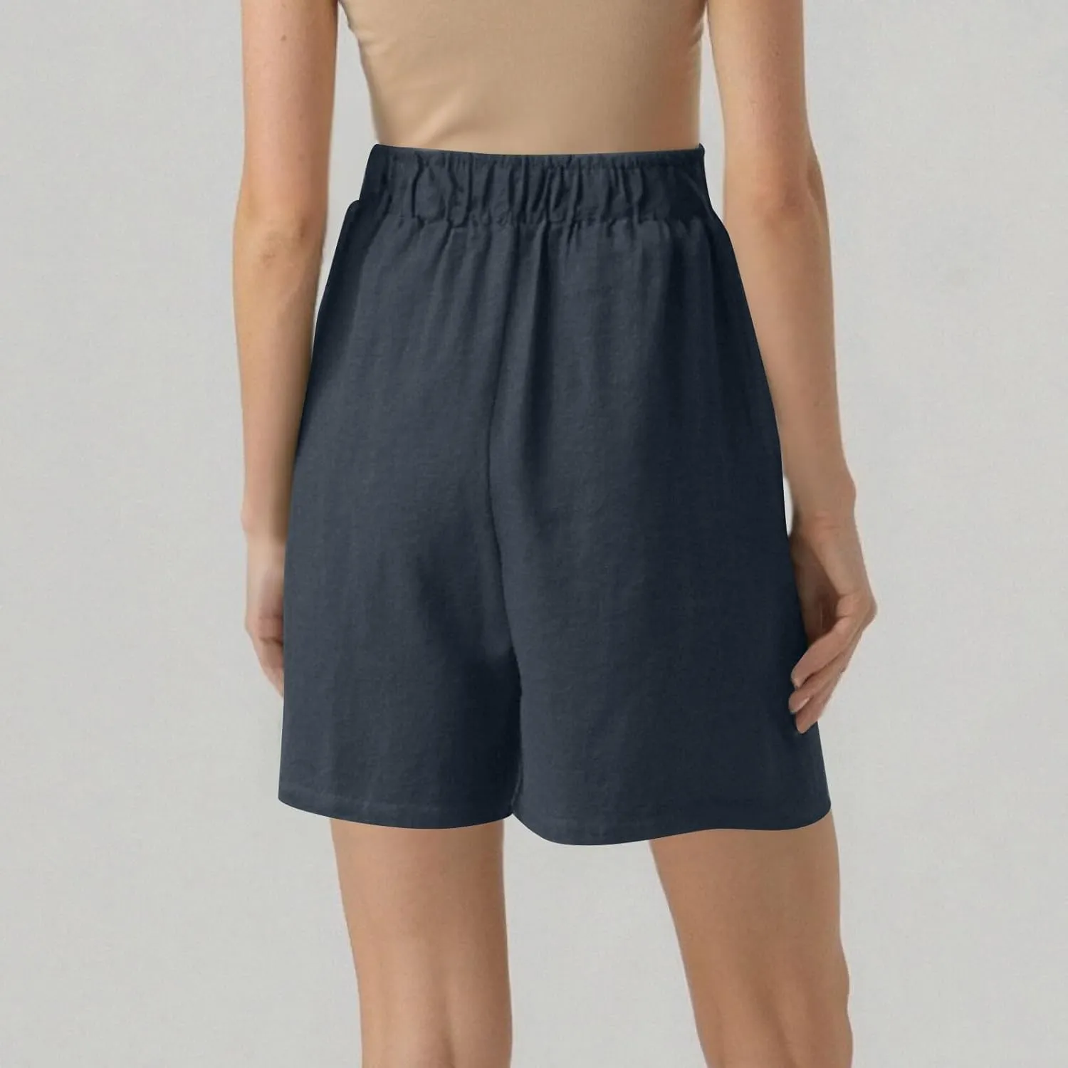 Womens Bermuda Linen Shorts Wide Leg Elastic High Waisted Shorts Casual Summer Flowy Trouser Short Pants with Pockets