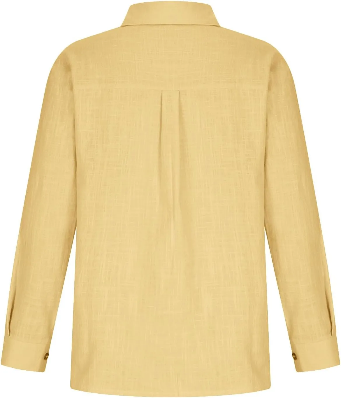 Womens Button Down Linen Shirt Casual Long Sleeve Lapel Shirts Fashion Solid Color Blouse Tops with Pockets