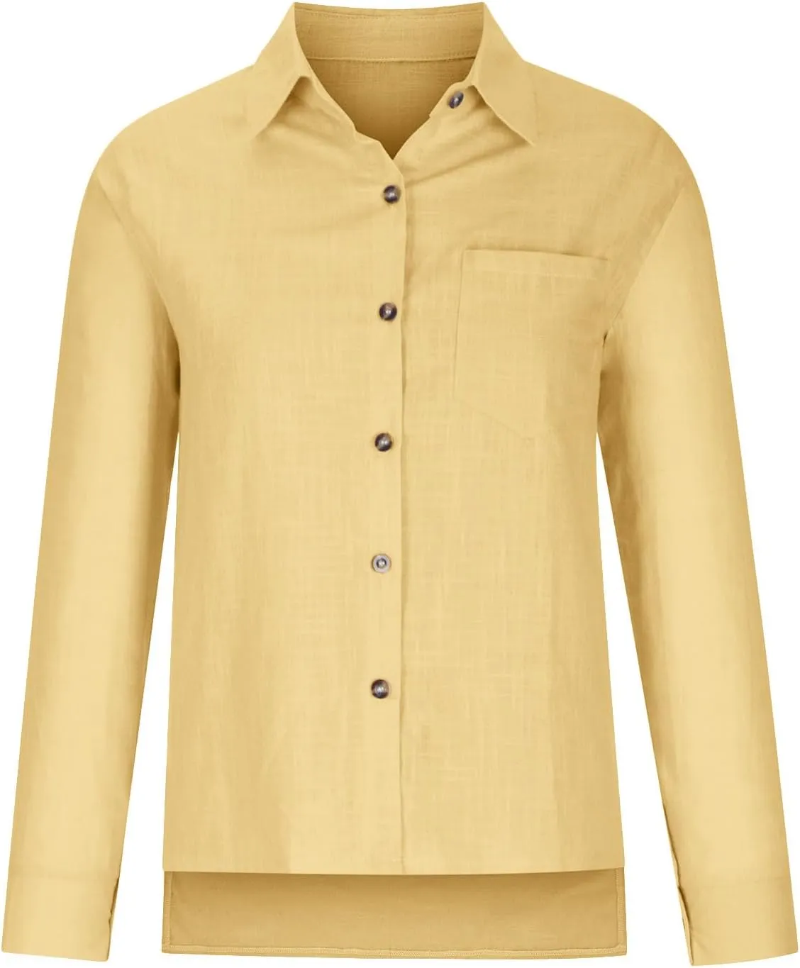 Womens Button Down Linen Shirt Casual Long Sleeve Lapel Shirts Fashion Solid Color Blouse Tops with Pockets