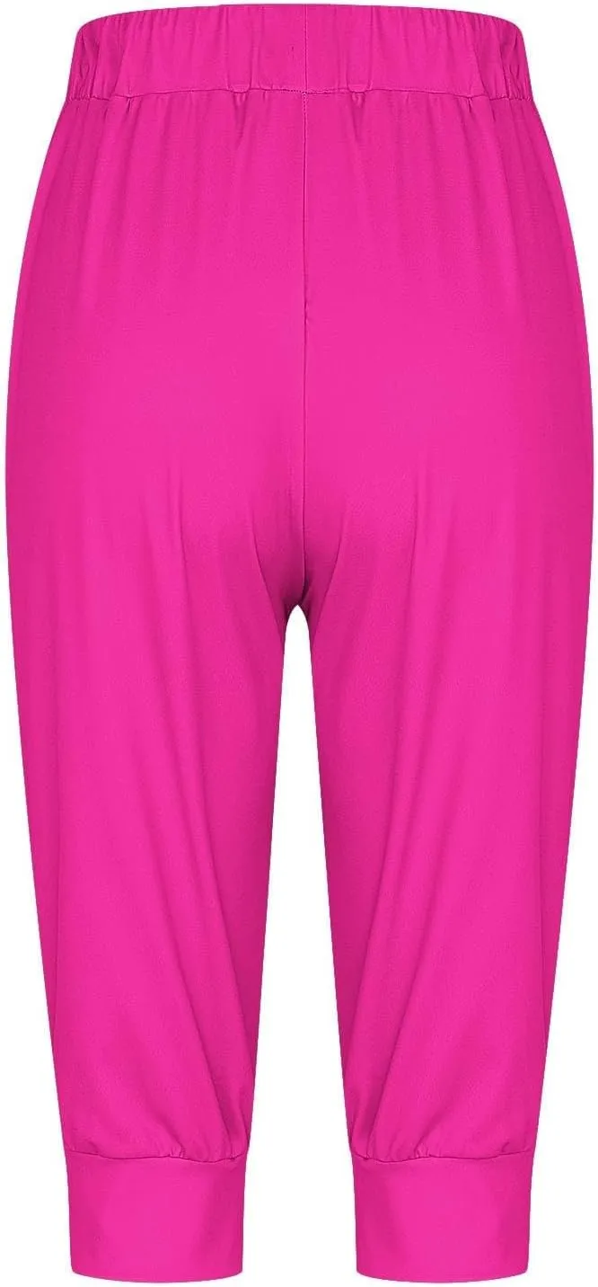 Women's Capri Pants High Waist Drawstring Loose Casual Joggers Summer Lightweight Workout Cropped Pants with Pockets