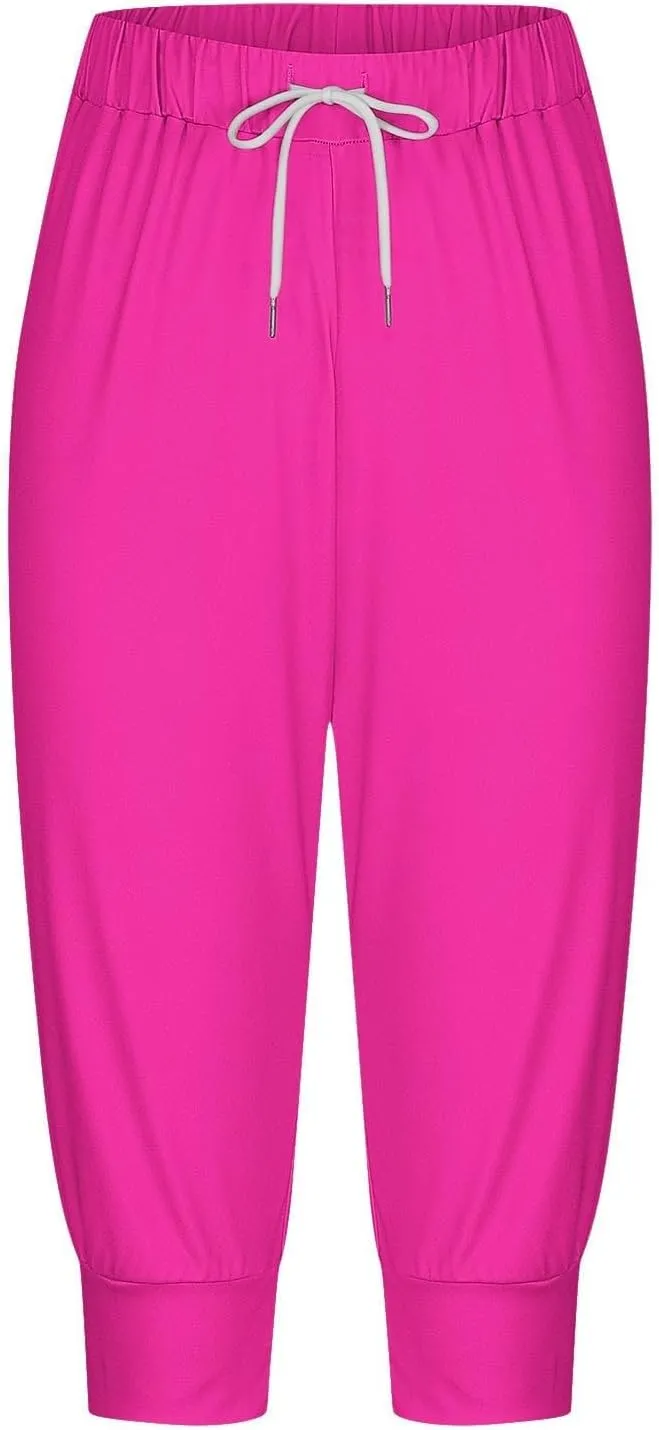 Women's Capri Pants High Waist Drawstring Loose Casual Joggers Summer Lightweight Workout Cropped Pants with Pockets