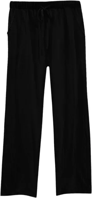 Womens Casual Cotton Linen Pants Lightweight Summer Relax Fit Elastic Waisted Plus Size Solid Lounge Long Trousers