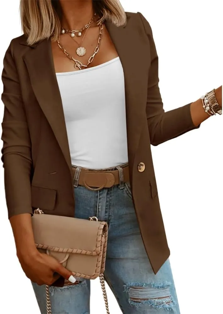 Womens Casual Long Sleeve Blazers Solid Color Knit Blazer Work Office Open Front Blazer Jacket