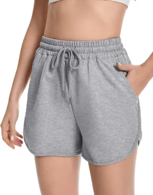 Womens Casual Sweat Shorts Curvy Hem Summer Cotton Lounge Shorts Drawstring Jersey Athletic Workout Shorts with Pockets