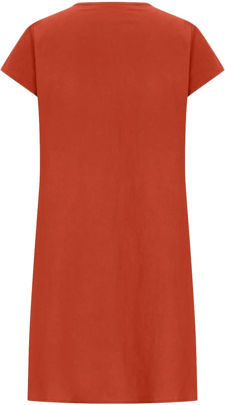 Women's Cotton Linen Midi Dress Plus Size Cap Sleeve Pleated Summer Dresses 2025 Trendy Crew Neck Casual Dress