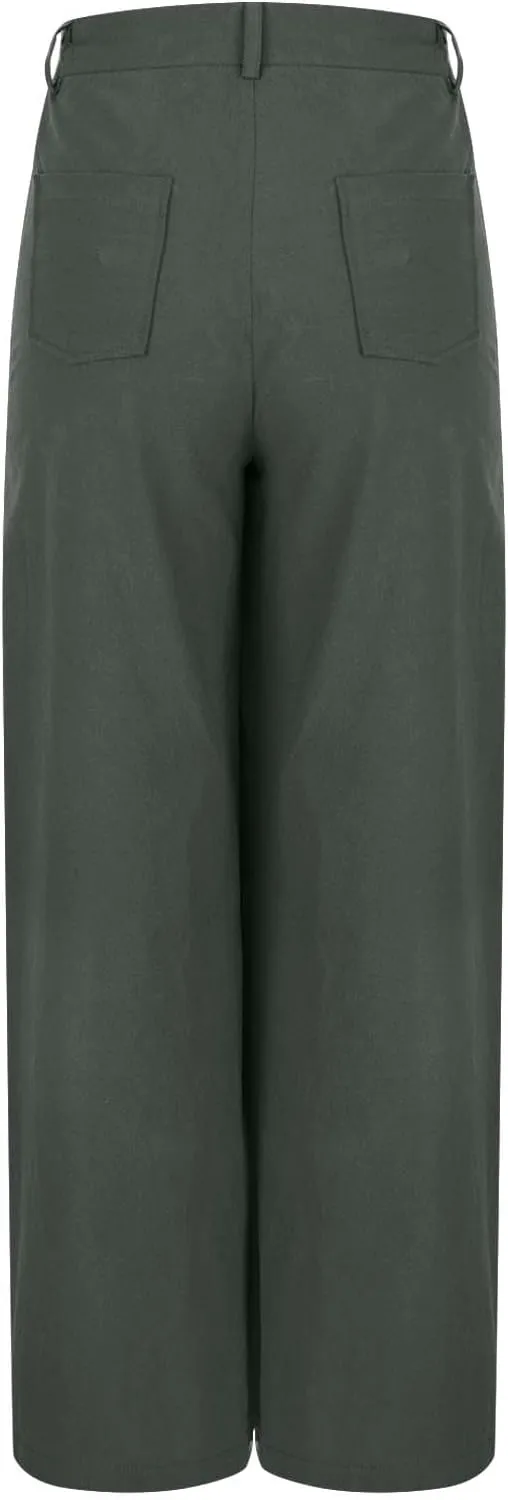 Womens Cotton Linen Palazzo Pants Summer Baggy Wide Leg Button Down Trousers Business Casual Slacks with Pockets