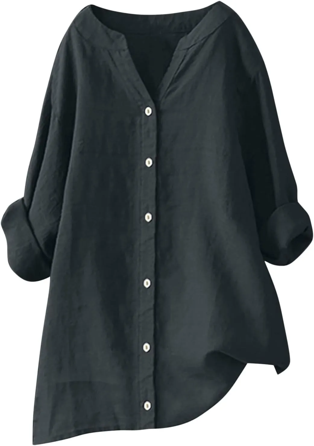 Womens Cotton Linen Tunic Tops Boho Peasant Summer Tops Long Sleeve Button Down Shirts Blouse Dressy Casual Clothing