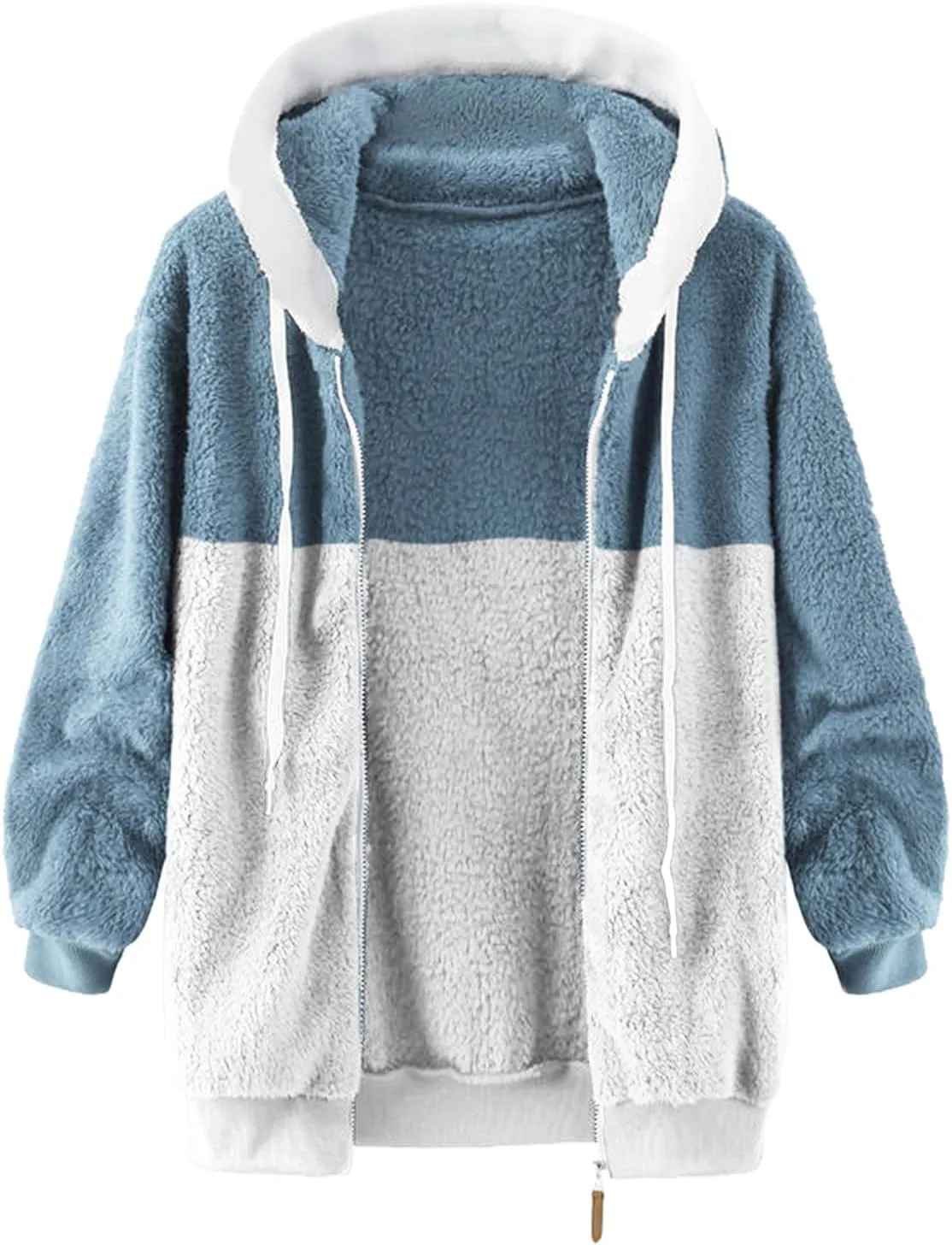 Womens Cute Bear Ear Sherpa Fleece Lined Hoodie Jackets Zip Up Sherpa Lined Warm Oversized Fluffy Coat Plush Flannel