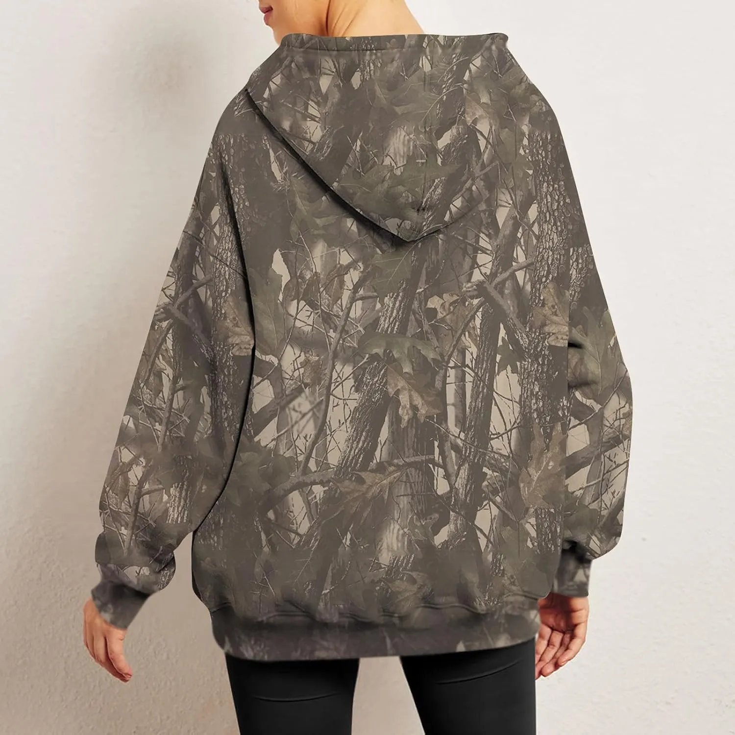 Women's Fall Outfits Camo Hoodie Maple-Leaf Print Vintage Sweatshirt Fleece Hooded Sweatshirt with Pockets