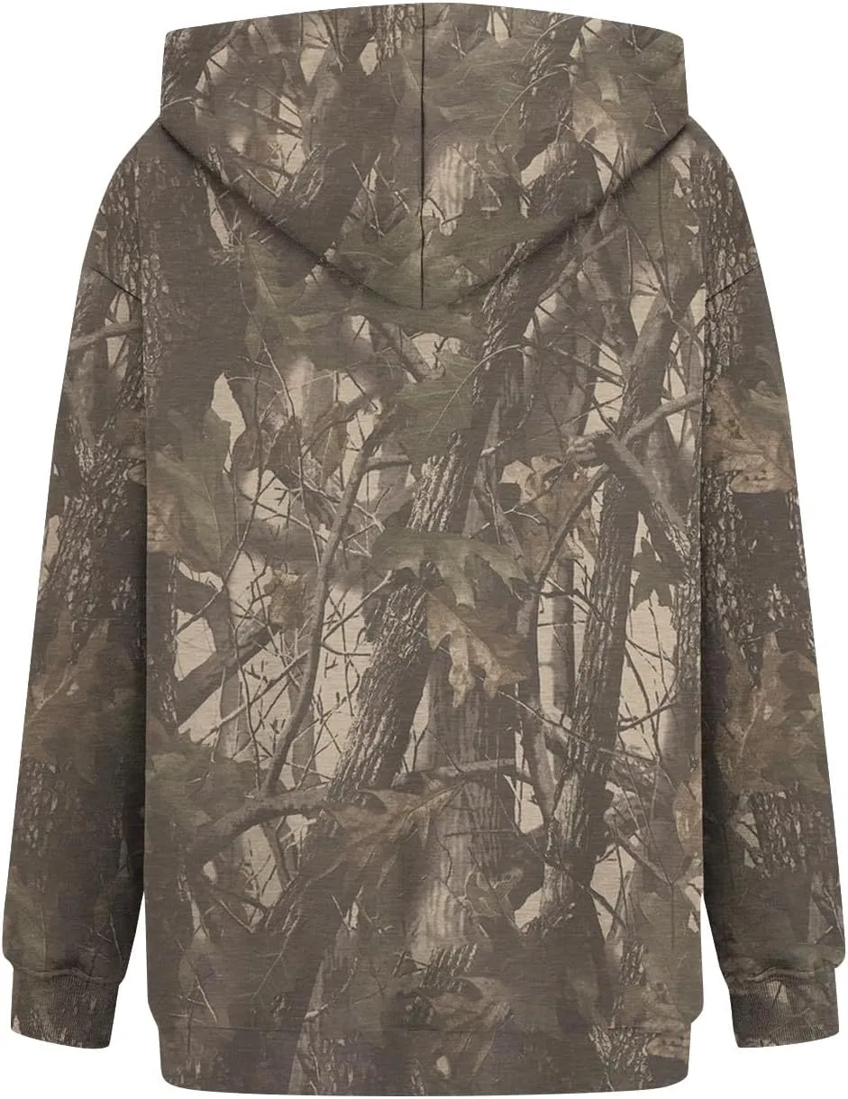 Women's Fall Outfits Camo Hoodie Maple-Leaf Print Vintage Sweatshirt Fleece Hooded Sweatshirt with Pockets