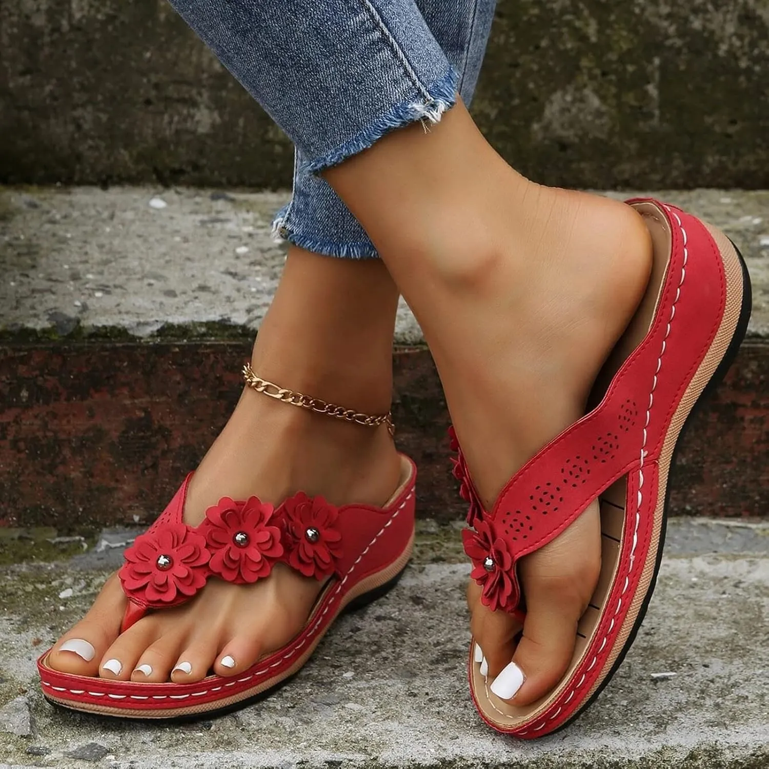 Womens Flip Flops Summer Dressy Wedge Sandals Orthopedic Platform Sandals Casual Comfortable Walking Shoes