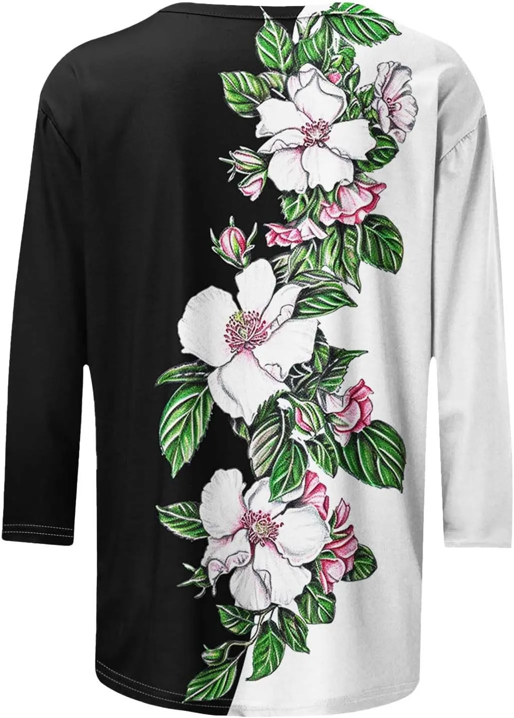 Women's Floral Tops Casual Loose 3/4 Sleeve Tshirts 2024 Summer Round Neck Dressy Blouse for Business Work Streetwear