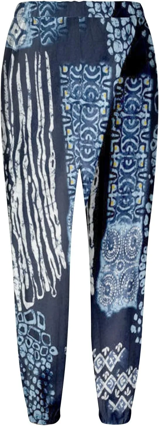 Women's High Waist Capri Pants Wide Leg Summer Beach Boho Cropped Pant Printing Drawstring Elastic Waist Casual Pant