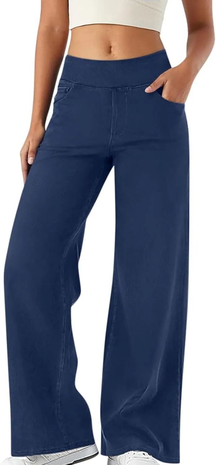 Women's High Waist Washed Ripped Jeans,Vintage Loose Fit Straight Leg Denim Trousers,Casual Stretch Comfort Pants