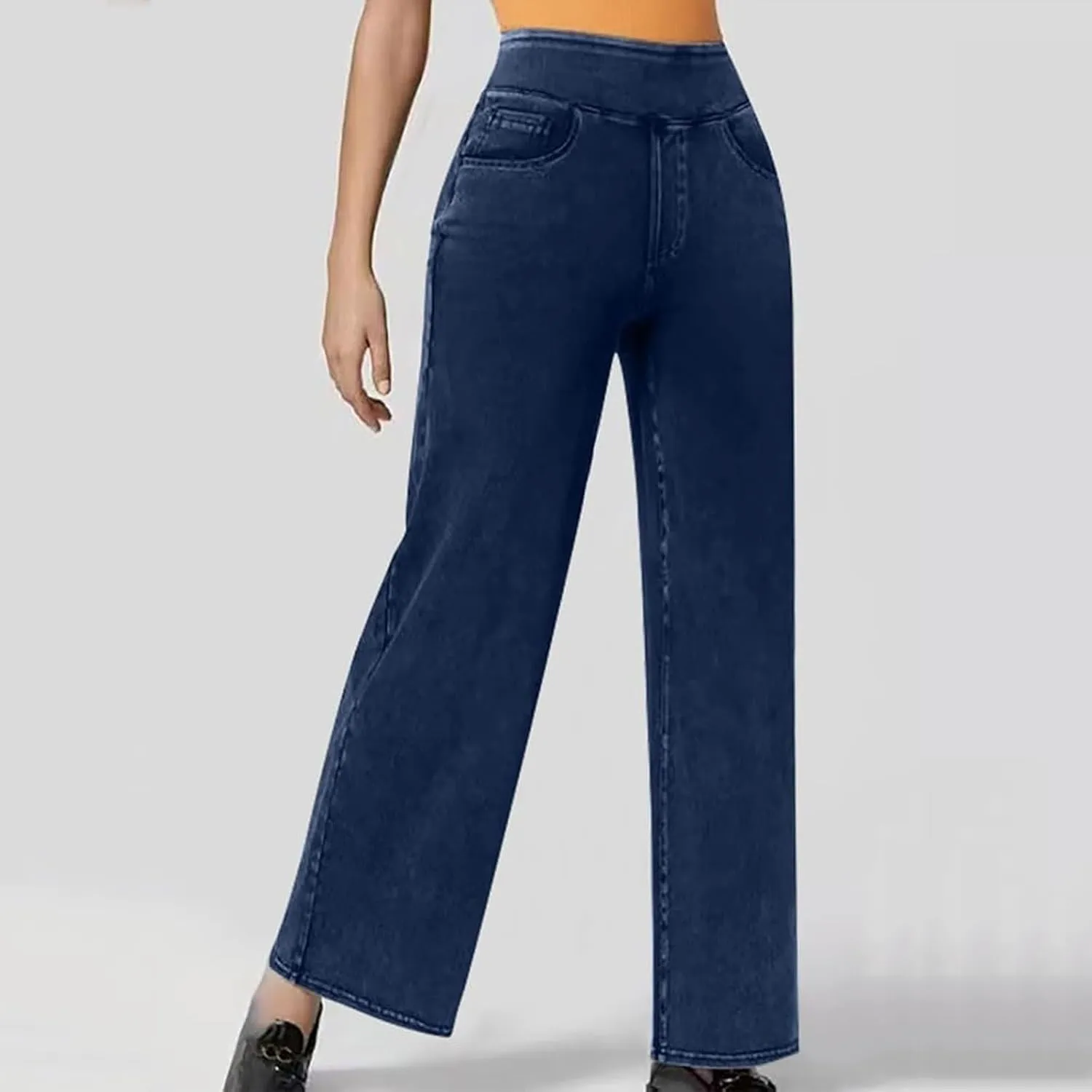 Women's High Waist Washed Ripped Jeans,Vintage Loose Fit Straight Leg Denim Trousers,Casual Stretch Comfort Pants