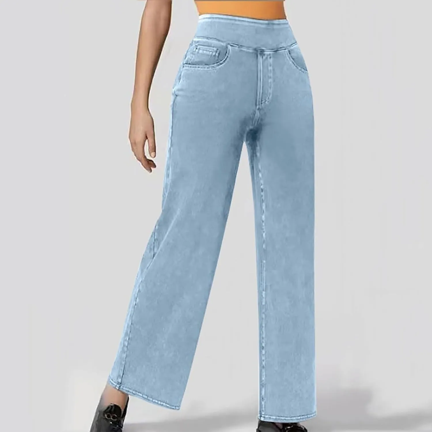 Women's High Waist Washed Ripped Jeans,Vintage Loose Fit Straight Leg Denim Trousers,Casual Stretch Comfort Pants