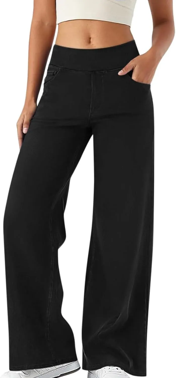 Women's High Waist Washed Ripped Jeans,Vintage Loose Fit Straight Leg Denim Trousers,Casual Stretch Comfort Pants