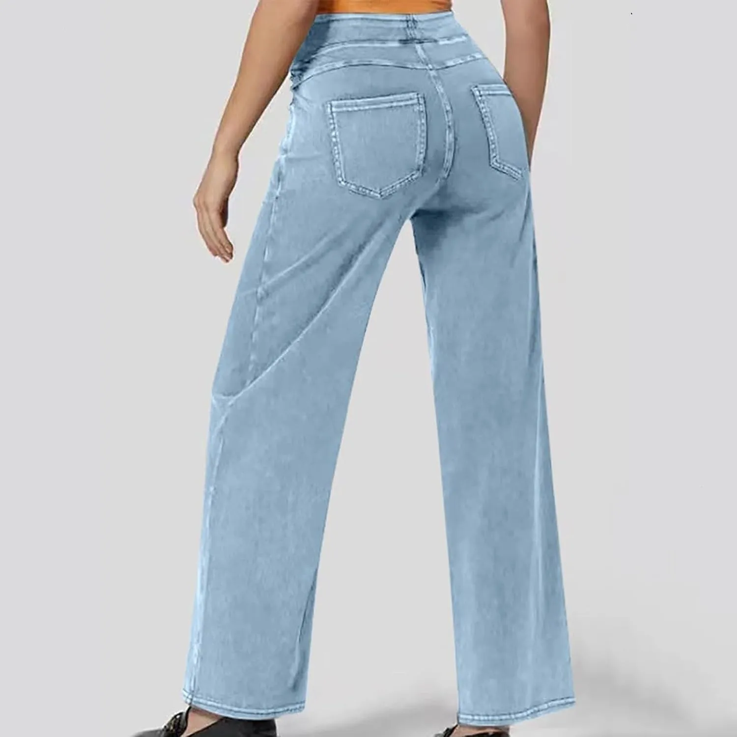 Women's High Waist Washed Ripped Jeans,Vintage Loose Fit Straight Leg Denim Trousers,Casual Stretch Comfort Pants