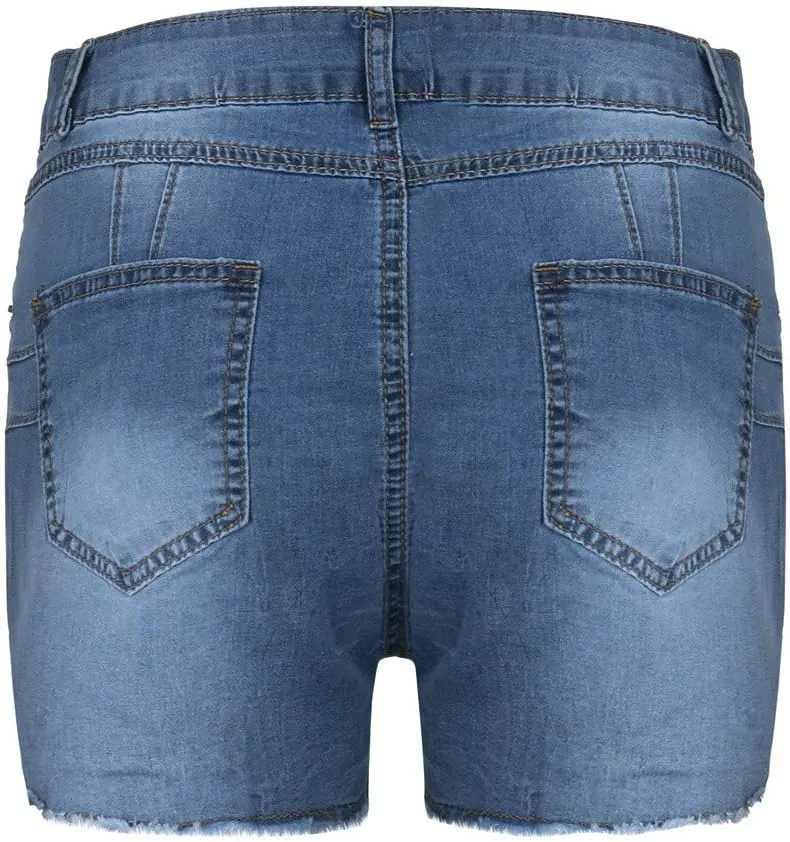 Womens Jean Shorts High Waisted Ripped Denim Jeans Fringed Hole Stretchy Summer Hot Short Pants Frayed Raw Hem Trendy