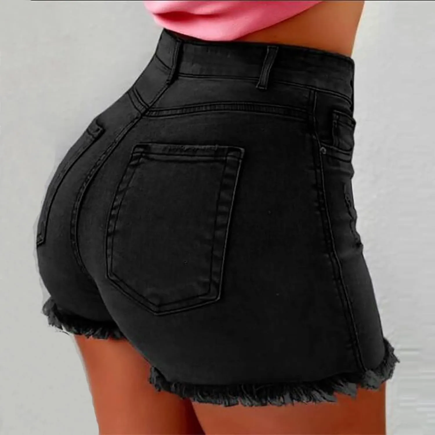 Womens Jean Shorts High Waisted Ripped Denim Jeans Fringed Hole Stretchy Summer Hot Short Pants Frayed Raw Hem Trendy