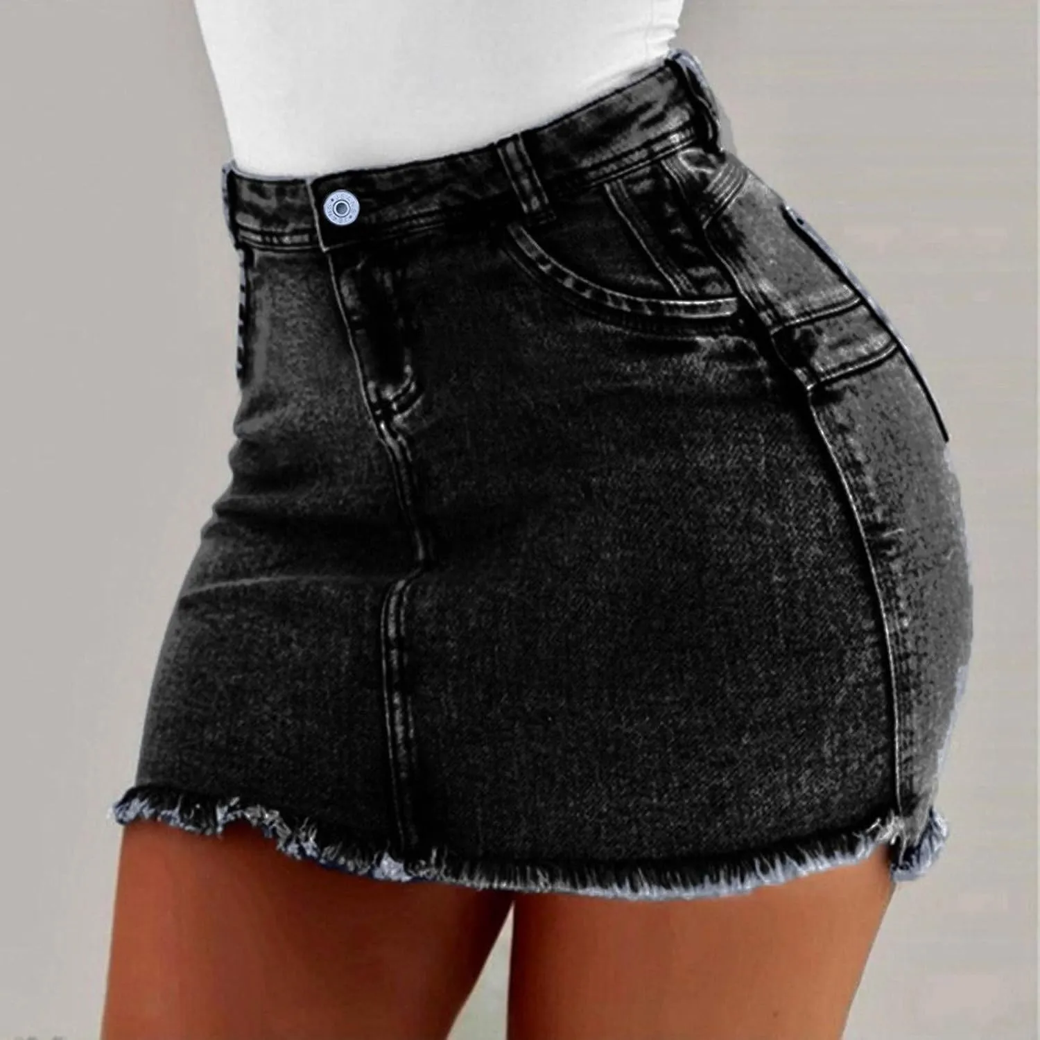 Womens Jean Shorts High Waisted Ripped Denim Jeans Fringed Hole Stretchy Summer Hot Short Pants Frayed Raw Hem Trendy