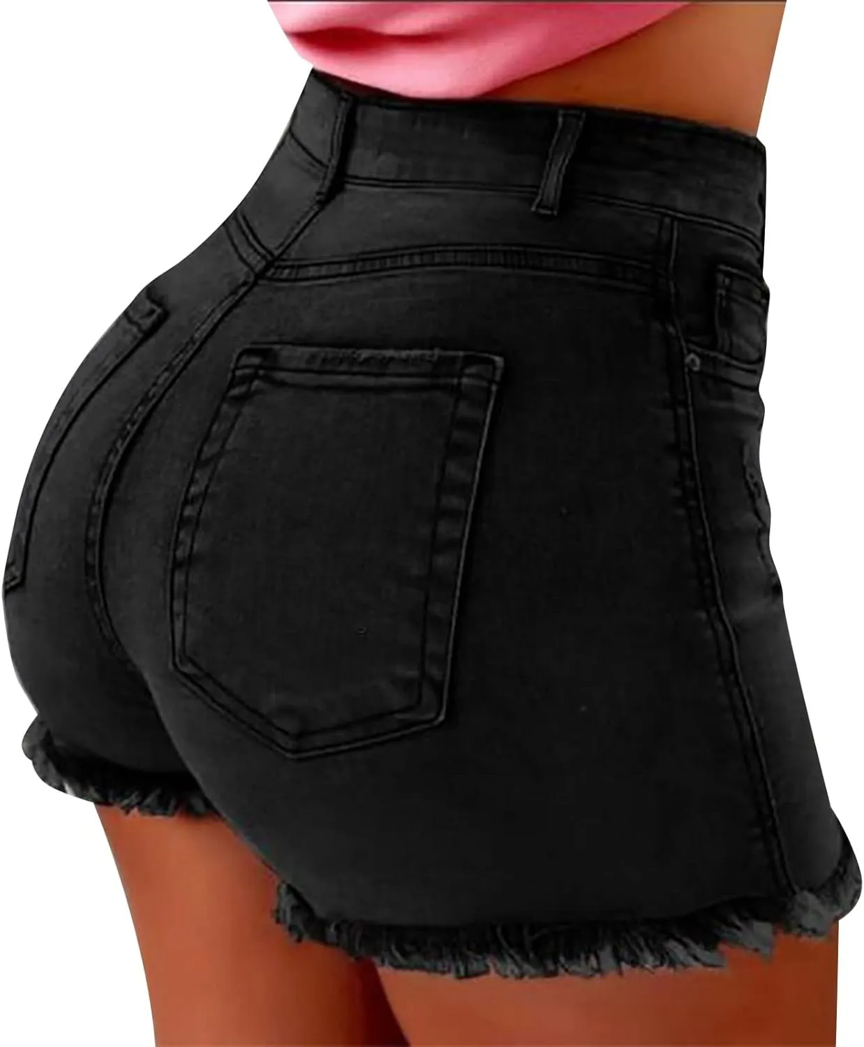 Womens Jean Shorts High Waisted Ripped Denim Jeans Fringed Hole Stretchy Summer Hot Short Pants Frayed Raw Hem Trendy