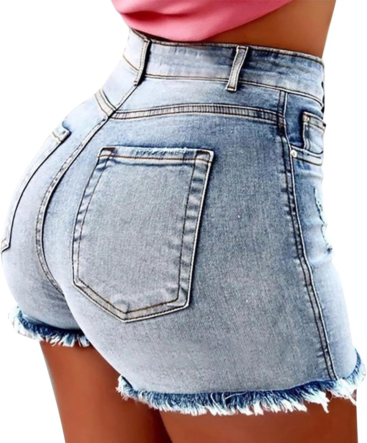 Womens Jean Shorts High Waisted Ripped Denim Jeans Fringed Hole Stretchy Summer Hot Short Pants Frayed Raw Hem Trendy
