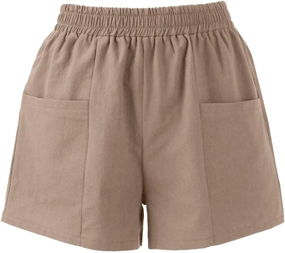 Womens Linen Shorts High Waisted Wide Leg Casual Summer Shorts Loose Fit Comfy Beach Lounge Short Pants with Pockets