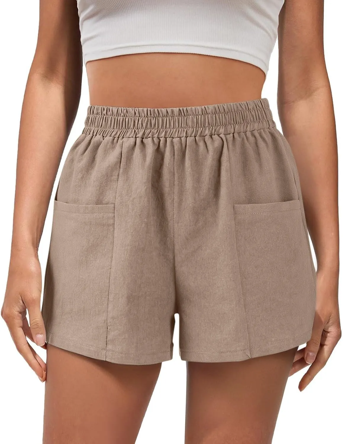 Womens Linen Shorts High Waisted Wide Leg Casual Summer Shorts Loose Fit Comfy Beach Lounge Short Pants with Pockets