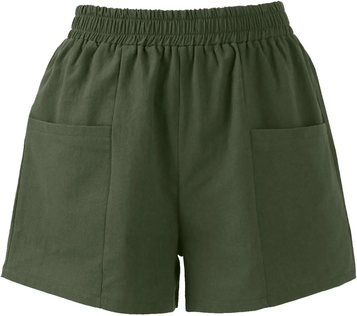 Womens Linen Shorts High Waisted Wide Leg Casual Summer Shorts Loose Fit Comfy Beach Lounge Short Pants with Pockets