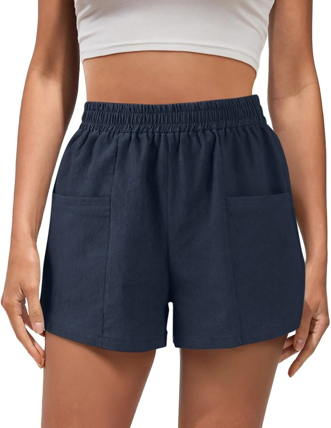 Womens Linen Shorts High Waisted Wide Leg Casual Summer Shorts Loose Fit Comfy Beach Lounge Short Pants with Pockets