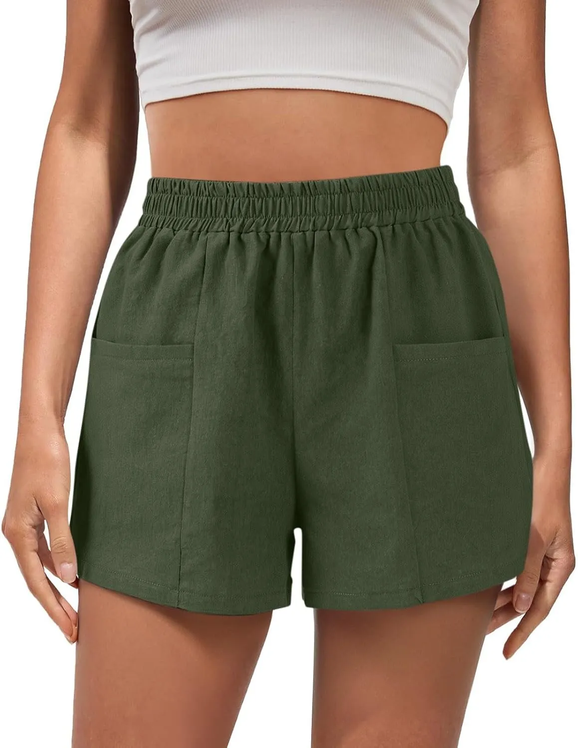 Womens Linen Shorts High Waisted Wide Leg Casual Summer Shorts Loose Fit Comfy Beach Lounge Short Pants with Pockets
