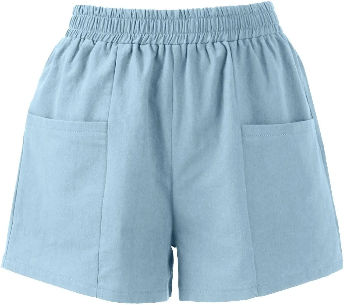 Womens Linen Shorts High Waisted Wide Leg Casual Summer Shorts Loose Fit Comfy Beach Lounge Short Pants with Pockets