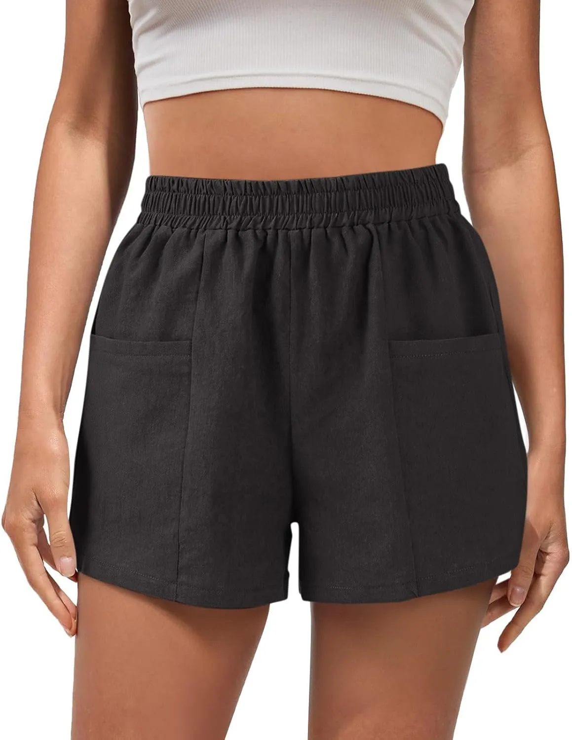 Womens Linen Shorts High Waisted Wide Leg Casual Summer Shorts Loose Fit Comfy Beach Lounge Short Pants with Pockets