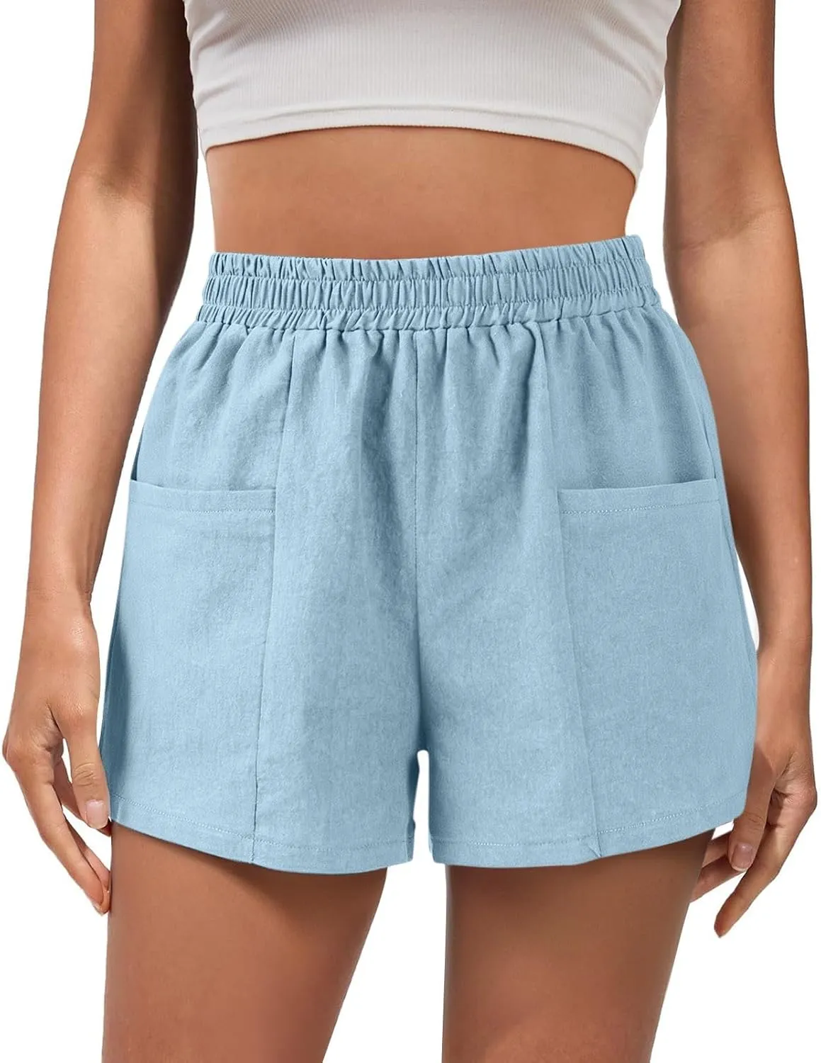 Womens Linen Shorts High Waisted Wide Leg Casual Summer Shorts Loose Fit Comfy Beach Lounge Short Pants with Pockets