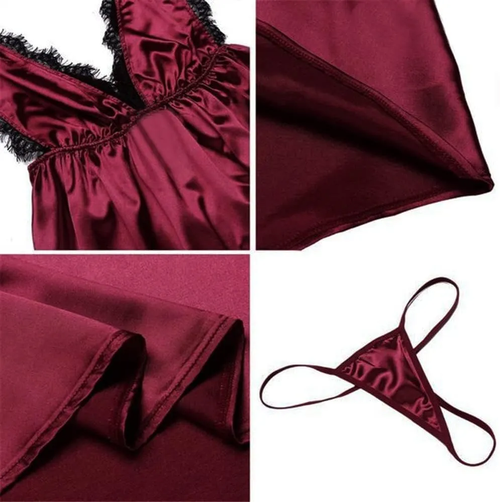 Womens Lingerie High Waist Bra and Panty Set Lingerie Set Satin Lingerie Sleepwear Self Tie Bra and