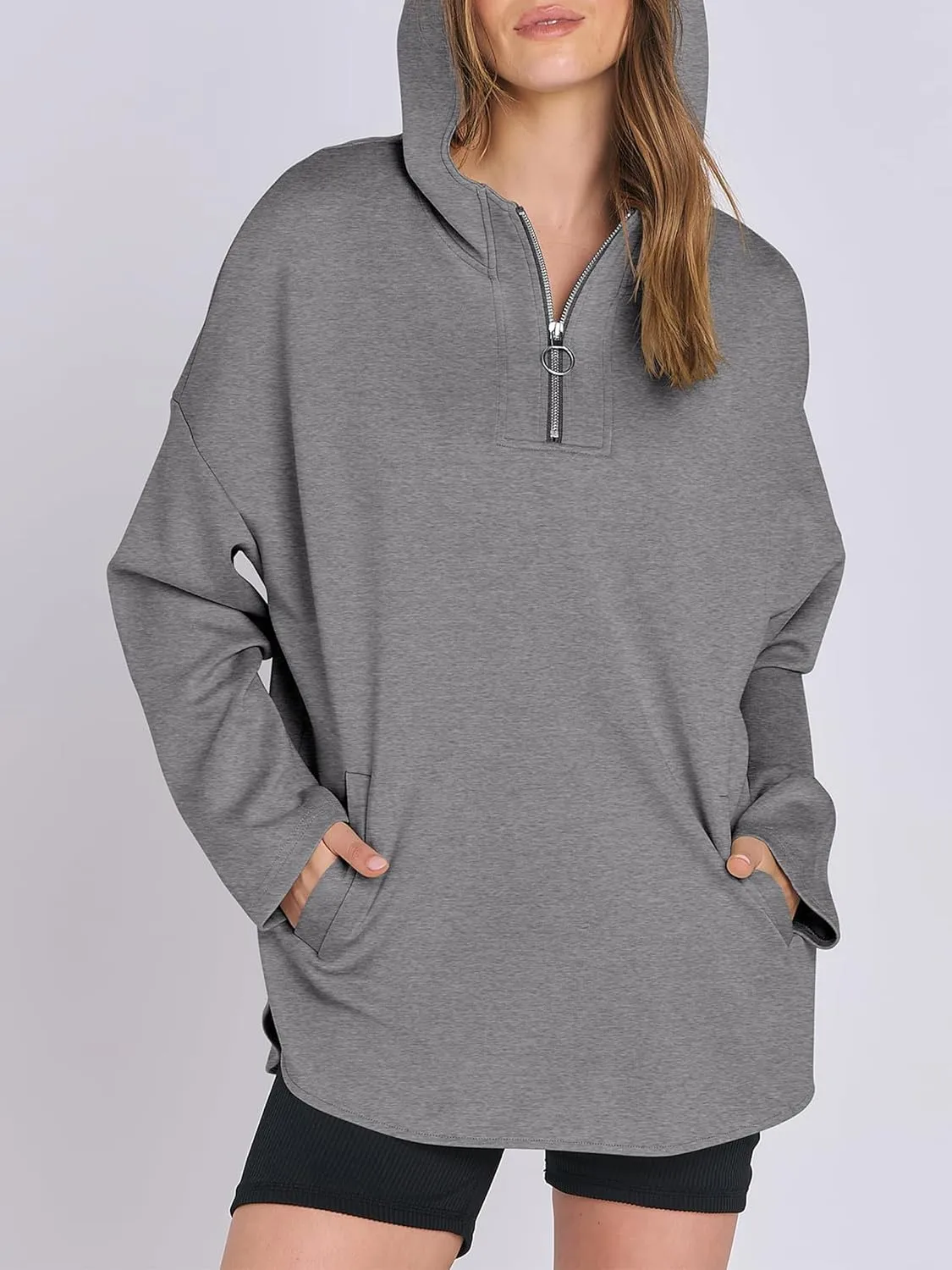 Womens Oversized Hoodie Quarter Zip Sweatshirts 2024 Fall Tunic Pullover Top Trendy Teen Girls Preppy Clothes