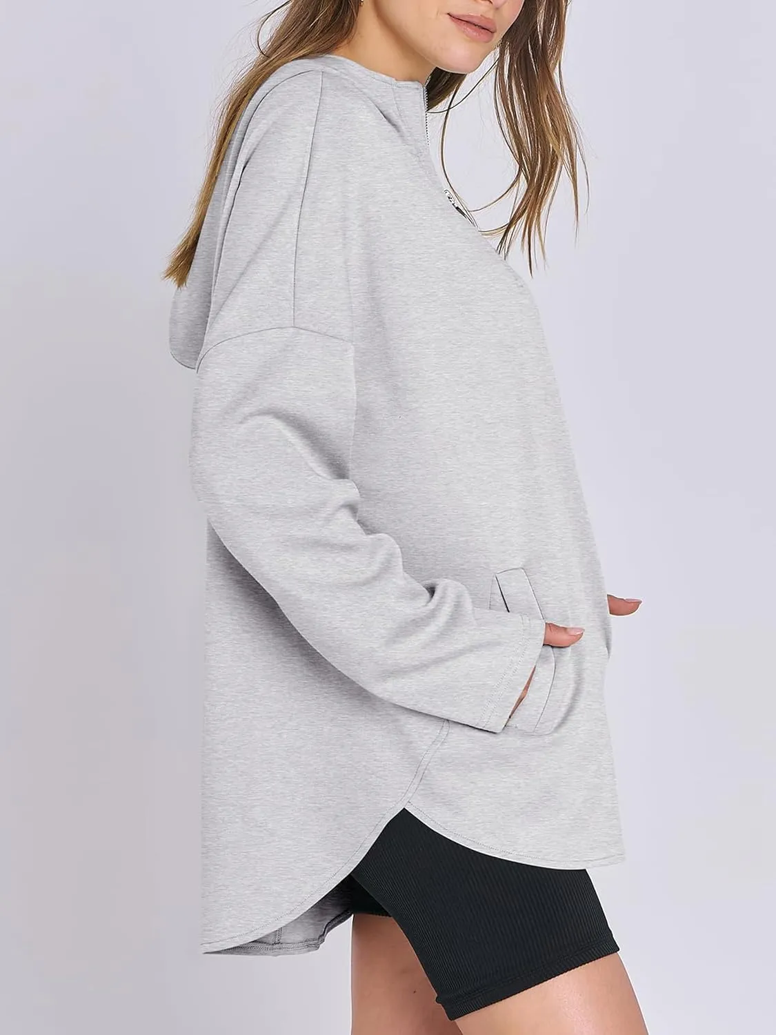 Womens Oversized Hoodie Quarter Zip Sweatshirts 2024 Fall Tunic Pullover Top Trendy Teen Girls Preppy Clothes